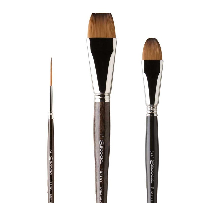 Escoda Signature Artist Watercolor Paint Brush Set, Fabio Cembranelli Set #2, Includes Prado (Synthetic Sable) Flat Bright Size 3/4"" & 1"" and Prado Round Longliner Size 2 - Image 4